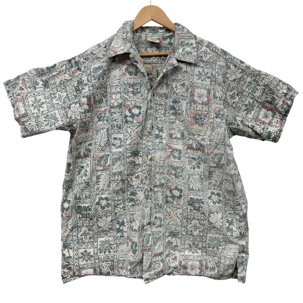 Go Barefoot L-Tall Hawaiian USA COTTON Mens Short Sleeve Button Up‎ Aloha Shirt